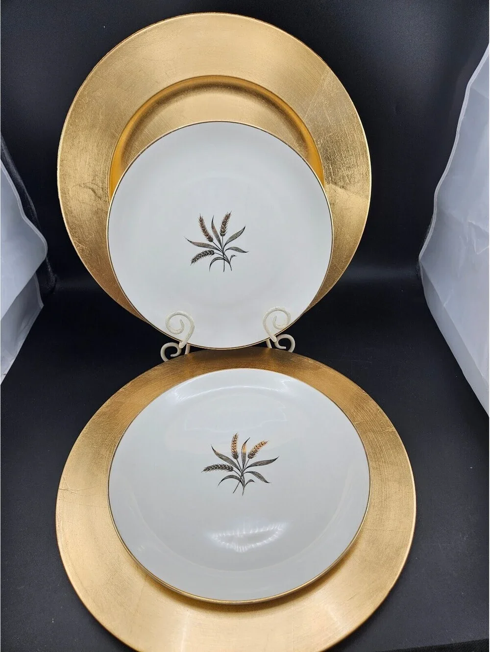 1950s Embassy USA Wheat Dinner Plates & Chargers Set of 2 Mid Century Farmhouse